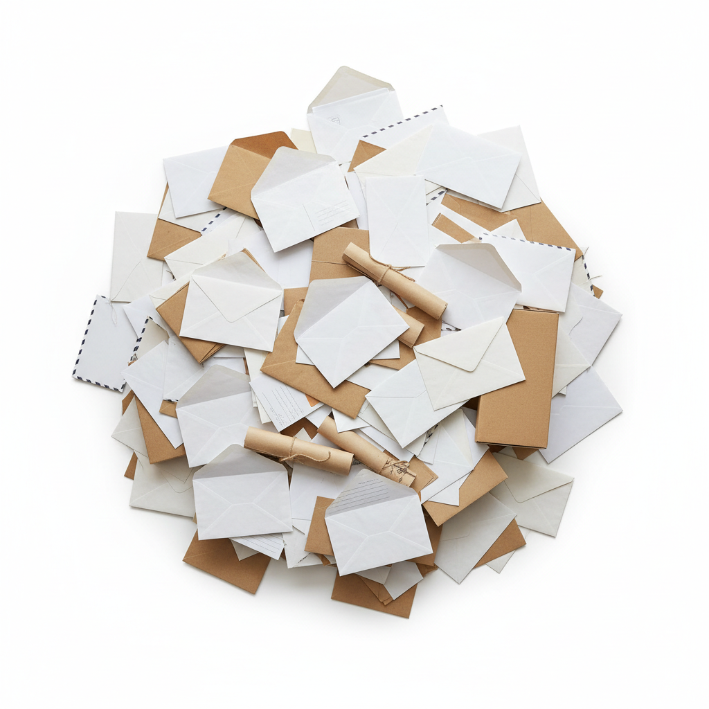 Cluttered pile of mail
